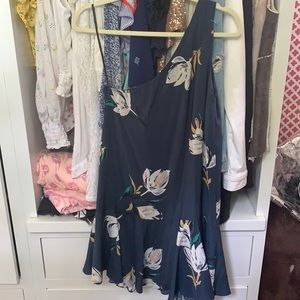 Amanda Uprichard Navy Floral Print Chiffon Shift